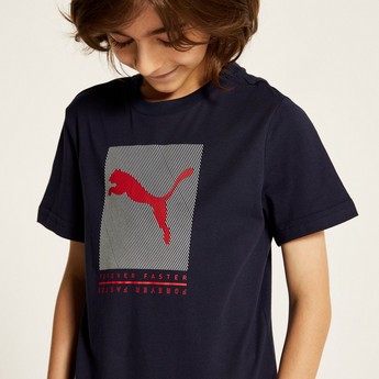 PUMA Logo Print Crew Neck T-shirt with Short Sleeves