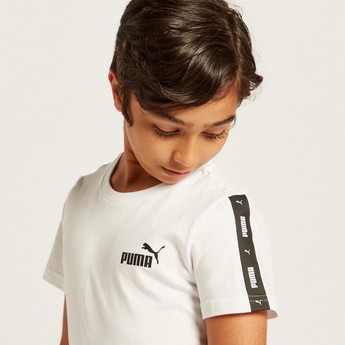 PUMA Logo Print Crew Neck T-shirt with Short Sleeves