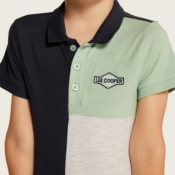 Lee Cooper Colourblock Polo T-shirt with Short Sleeves and Button Closure
