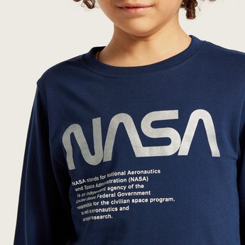 NASA Graphic Print T-shirt with Long Sleeves