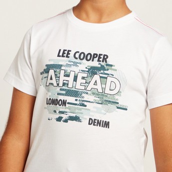 Lee Cooper Graphic Print Crew Neck T-shirt with Short Sleeves