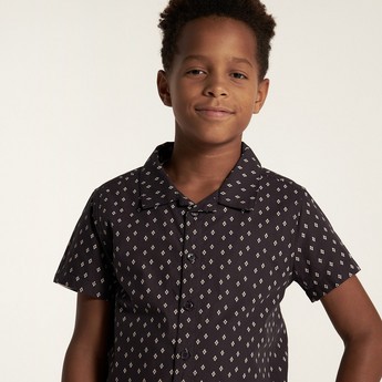 Juniors All Over Print Shirt with Short Sleeves and Button Closure