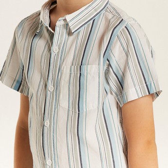 Juniors Striped Shirt with Chest Pocket and Short Sleeves