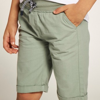 Juniors Solid Woven Shorts with Pockets and Drawstring Waistband