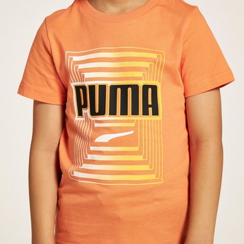 PUMA Logo Print Crew Neck T-shirt with Short Sleeves