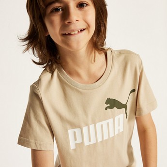PUMA Logo Print Round Neck T-shirt with Short Sleeves