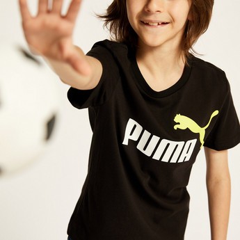 PUMA Logo Print Crew Neck T-shirt with Short Sleeves