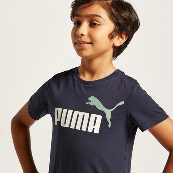 PUMA Logo Print Round Neck T-shirt with Short Sleeves