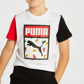 PUMA Logo Print Crew Neck T-shirt with Short Sleeves