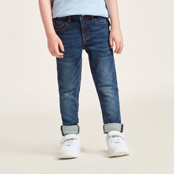 Juniors Solid Denim Pants with Button Closure and Pockets