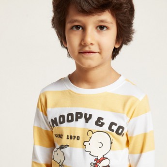 Snoopy Printed T-shirt with Crew Neck and Long Sleeves