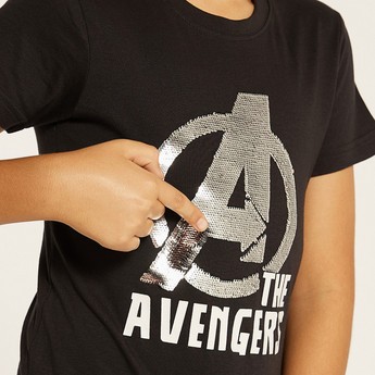 Avengers Embellished Crew Neck T-shirt with Short Sleeves