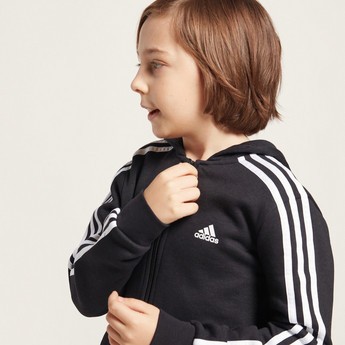 adidas Logo Print Hoodie with Long Sleeves and Kangaroo Pockets