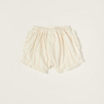 Giggles Striped Shorts with Elasticised Waistband and Ruffle Detail