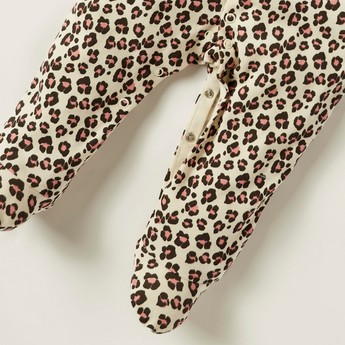 Juniors Leopard Print Closed Feet Sleepsuit with Long Sleeves