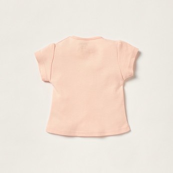 Juniors Embroidered T-shirt with Short Sleeves and Button Closure