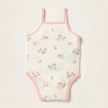 Juniors Floral Print Sleeveless Bodysuit with Snap Button Closure