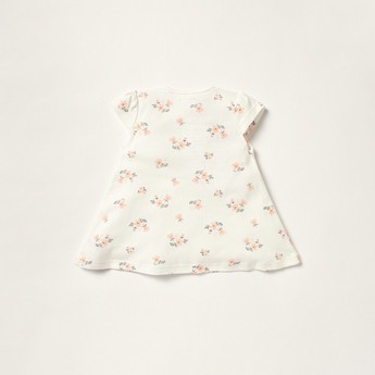 Juniors Floral Print Dress with Cap Sleeves and Button Closure