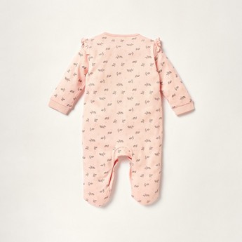 Juniors Printed Closed Feet Sleepsuit with Ruffles and Long Sleeves