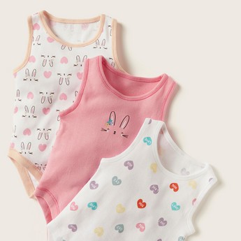 Juniors Printed Sleeveless Bodysuit with Button Closure - Set of 5