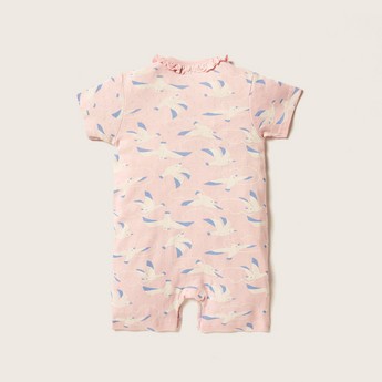 Juniors Printed Romper with Round Neck and Short Sleeves