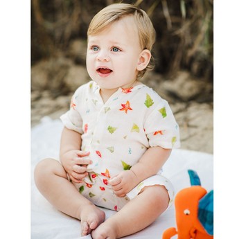 Tickle Tickle Organic Wild Maple Print Romper with Short Sleeves