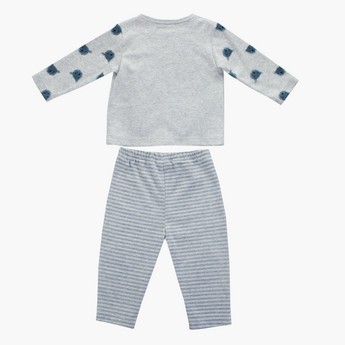 Juniors Bear Print Front Open T-shirt and Pyjama Set