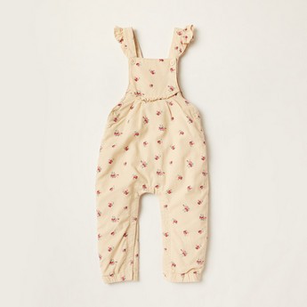 Juniors Solid T-shirt and All-Over Printed Dungaree Set