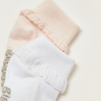 Giggles Solid Socks with Lace Detail - Set of 2