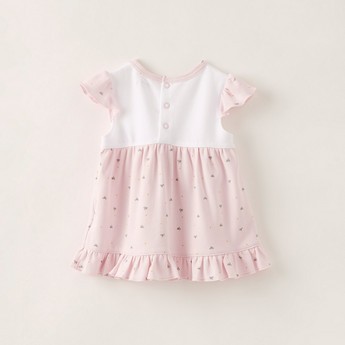 Juniors Printed Dress with Bow Applique and Cap Sleeves