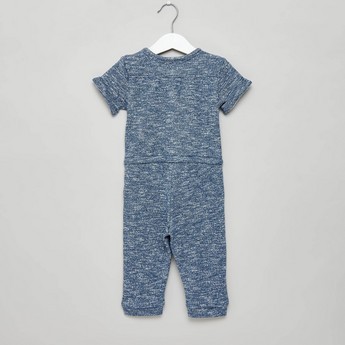 Giggles Textured Open Feet Sleepsuit with Short Sleeves