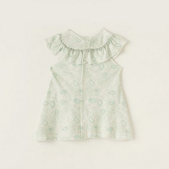 Giggles Paisley Print Sleeveless Dress with Ruffles and Button Closure