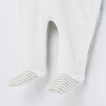 Juniors Bear Embroidery Closed Feet Sleepsuit with Long Sleeves and Hood