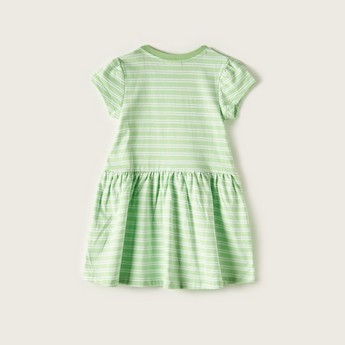 Juniors Striped Round Neck A-line Dress with Cap Sleeves