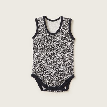 Juniors Printed Sleeveless Bodysuit with Press Button Closure - Set of  3