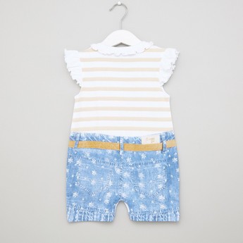 Juniors Printed Romper with Cap Sleeves