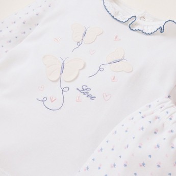 Juniors Embroidered T-shirt and Full Length Pyjama Set