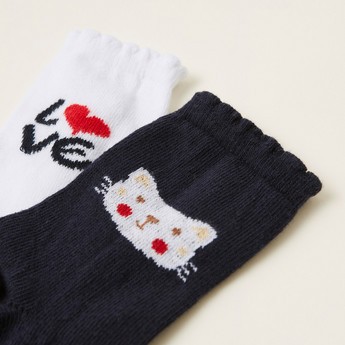 Juniors Printed Socks with Scalloped Hem - Pack of 2