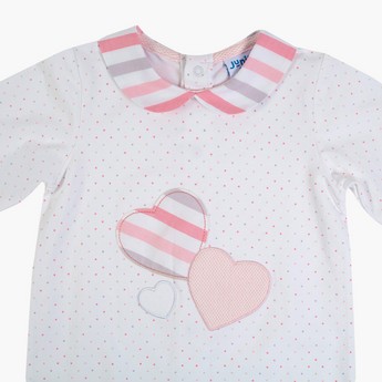 Giggles Striped Collared Polka Dot Print Sleepsuit with Long Sleeves