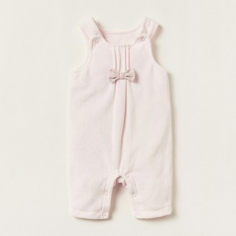 Juniors Solid T-shirt and Bow Detail Dungaree Set