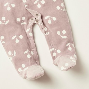 Juniors All-Over Cherry Print Closed Feet Sleepsuit with Long Sleeves