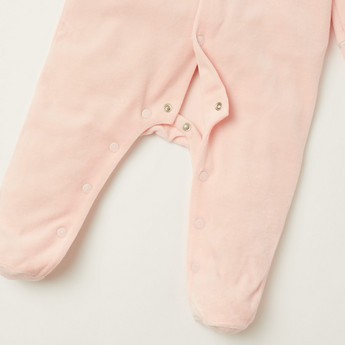 Giggles Solid Closed Feet Sleepsuit with Long Sleeves and Bow Detail