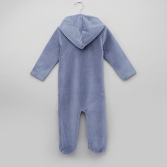 Juniors Textured Closed Feet Sleepsuit with Hood and Applique Detail