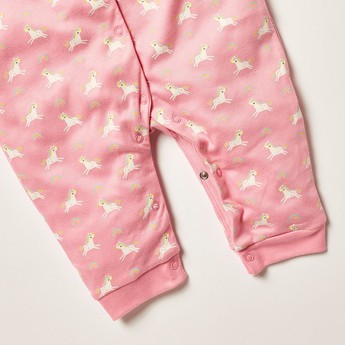 Juniors Unicorn Print Long Sleeve Sleepsuit with Button Closure