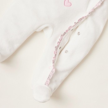 Juniors Embroidered Closed Feet Sleepsuit with Long Sleeves and Bow Applique