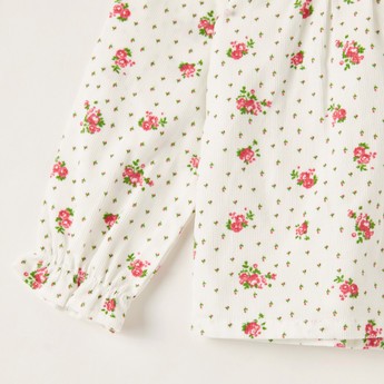 Giggles Floral Print Top with Collared Neck and Long Sleeves