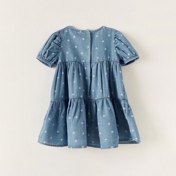 Juniors All-Over Heart Print Dress with Short Sleeves