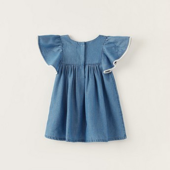 Juniors Floral Embroidered Dress with Cap Sleeves