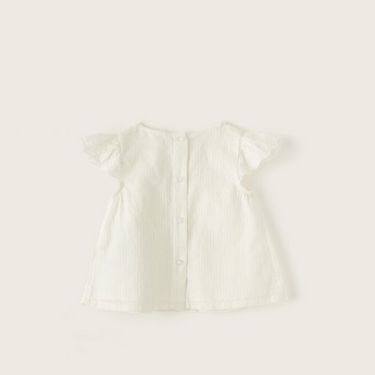 Giggles Embroidered Top with Pintuck Detail and Button Closure