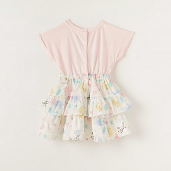 Juniors Printed Short Sleeve Dress with Ruffle Detail